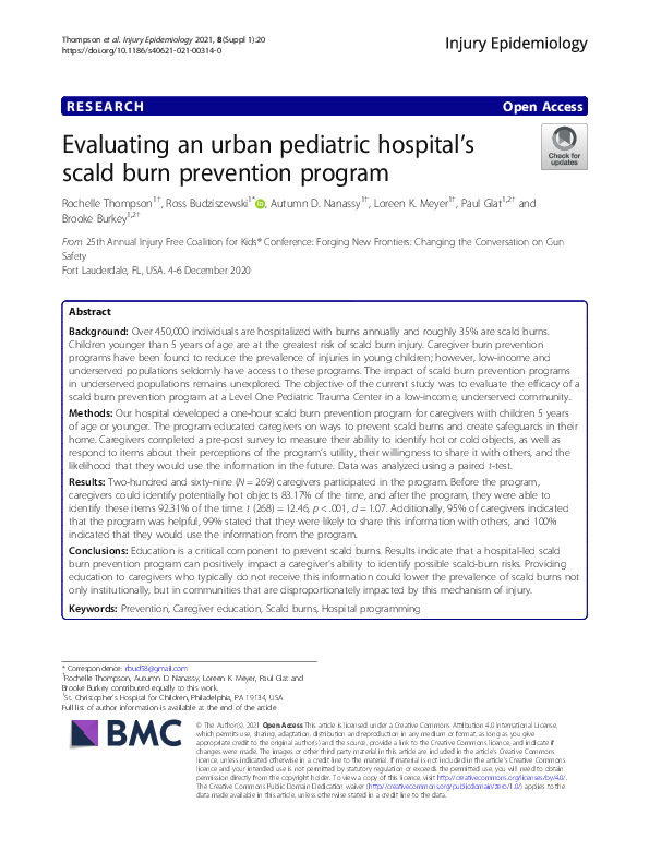 (PDF) Evaluating an urban pediatric hospital’s scald burn prevention ...