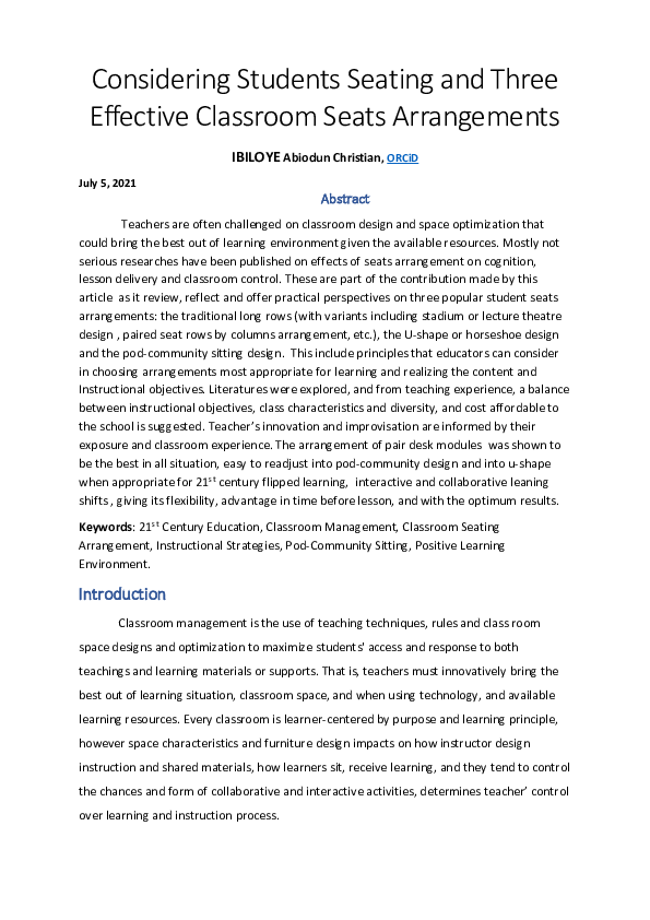 (PDF) Considering Students Seating and Three Effective Classroom Seats