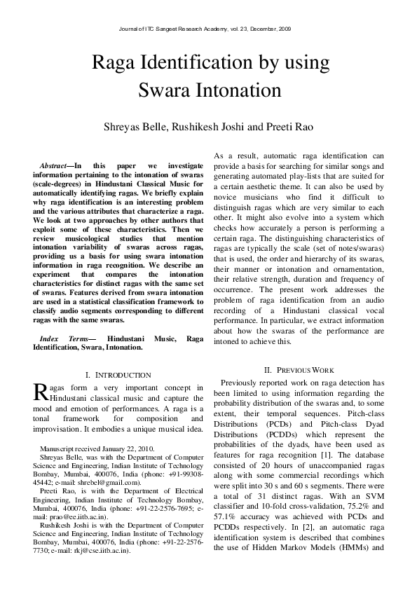 (PDF) Raga identification by using swara intonation