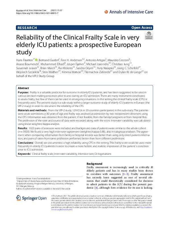 (PDF) Reliability of the Clinical Frailty Scale in very elderly ICU ...