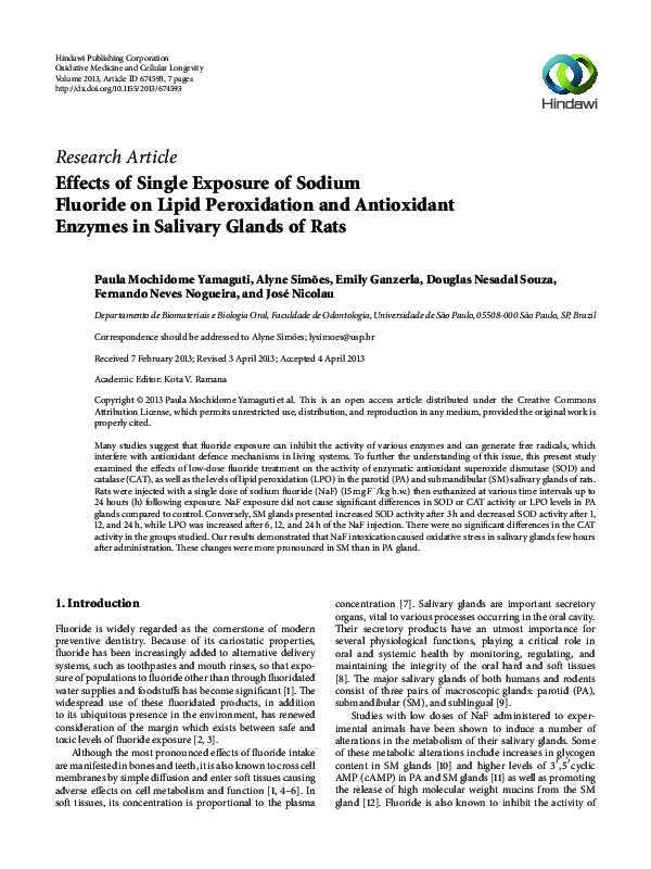 (PDF) Effects of single exposure of sodium fluoride on lipid ...
