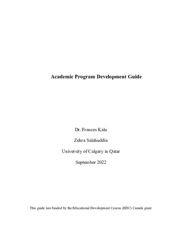 (PDF) Academic Program Development Guide 2 | P a g e Kalu & Salahuddin ...