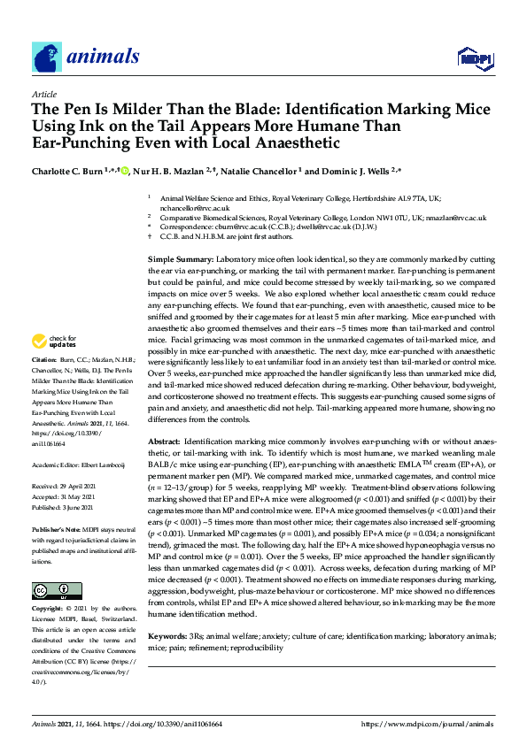 (PDF) The Pen Is Milder Than the Blade: Identification Marking Mice ...