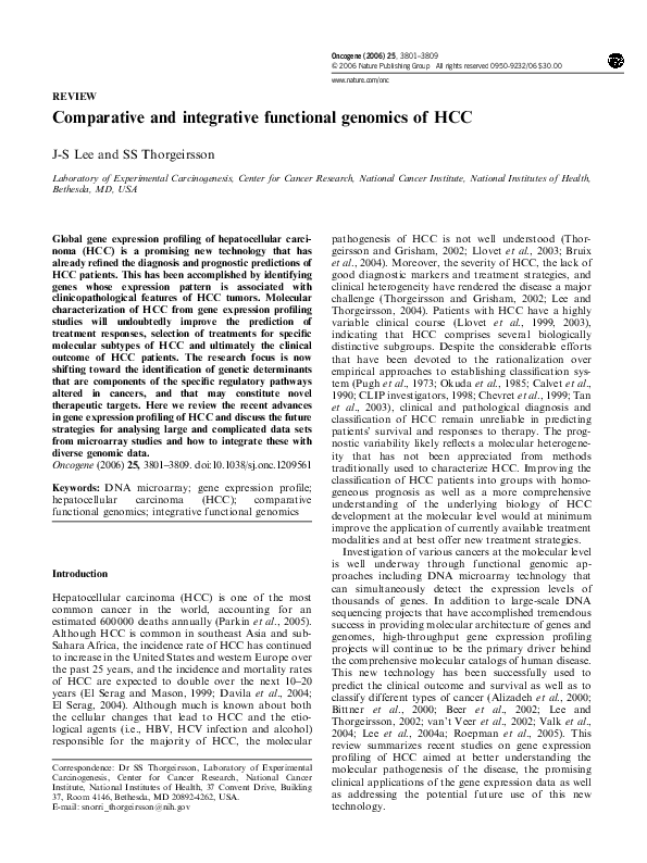 (PDF) Comparative and integrative functional genomics of HCC