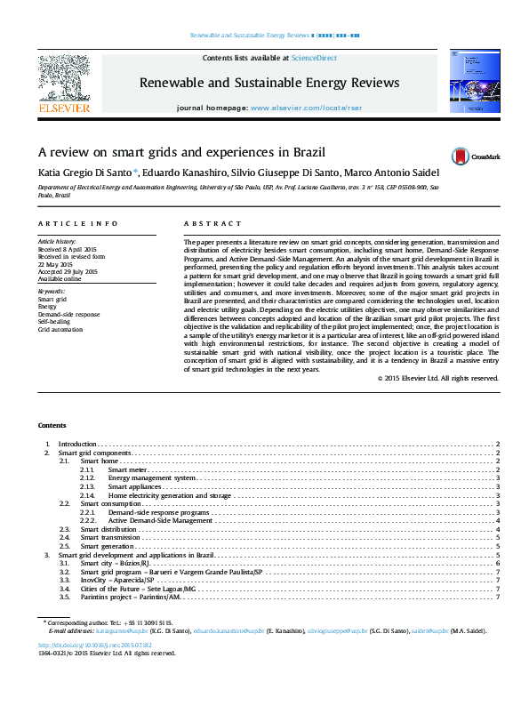 (PDF) A review on smart grids and experiences in Brazil