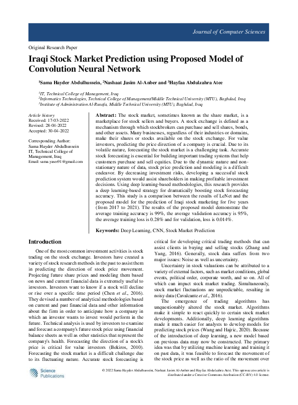 (PDF) Iraqi Stock Market Prediction using Proposed Model of Convolution ...