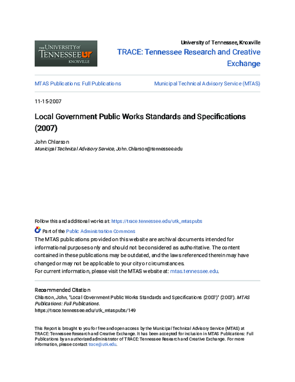 (PDF) Local Government Public Works Standards and Specifications (2007)