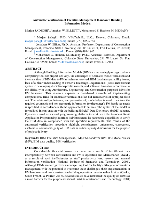 (PDF) Automatic Verification of Facilities Management Handover Building ...