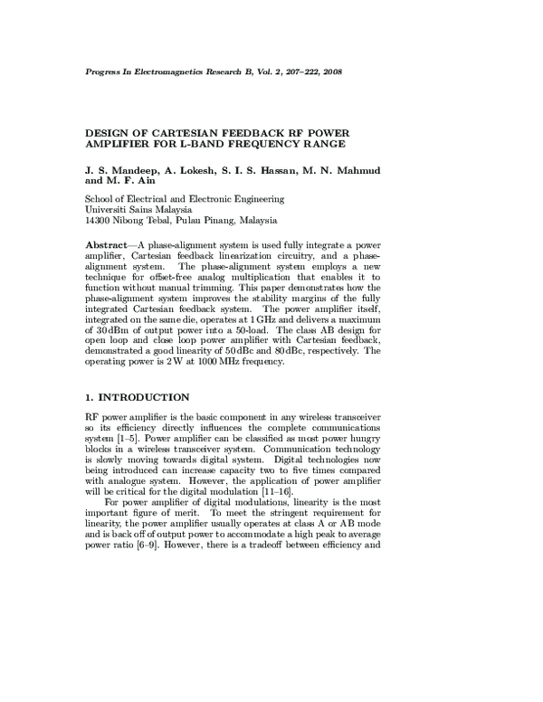 (PDF) Design of Cartesian Feedback RF Power Amplifier for L-Band ...