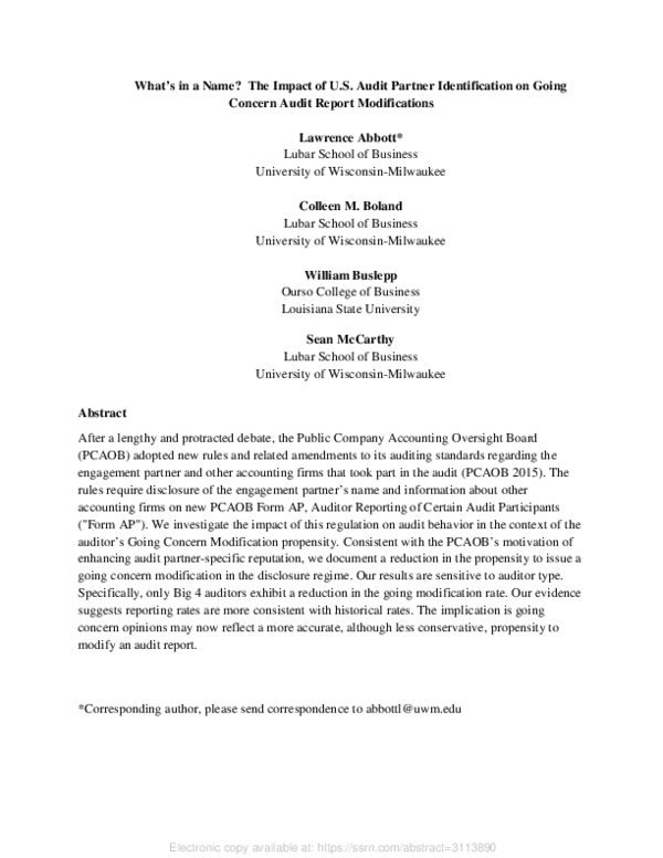 (PDF) Whatts in a Name? The Impact of U.S. Audit Partner Identification ...