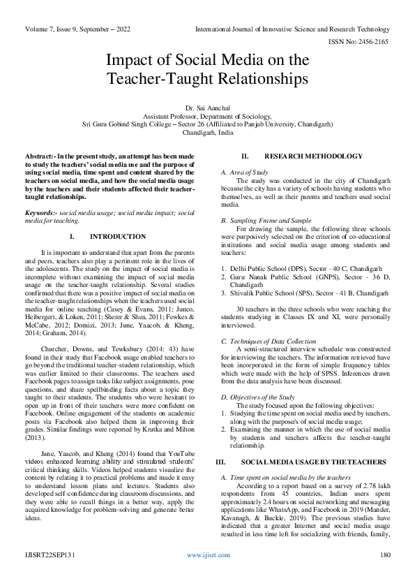 (PDF) Impact of Social Media on the Teacher-Taught Relationships