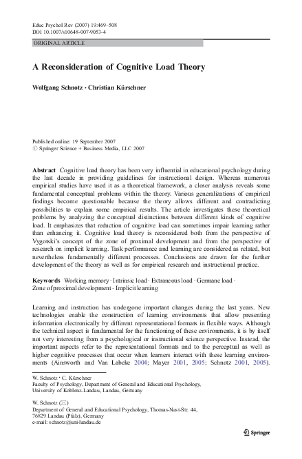 (PDF) A Reconsideration of Cognitive Load Theory