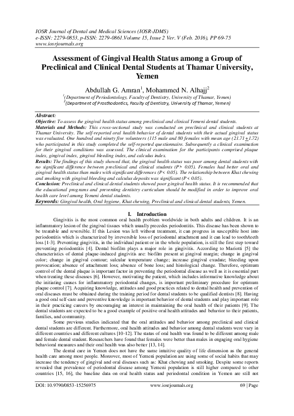 (PDF) Assessment of Gingival Health Status among a Group of Preclinical ...