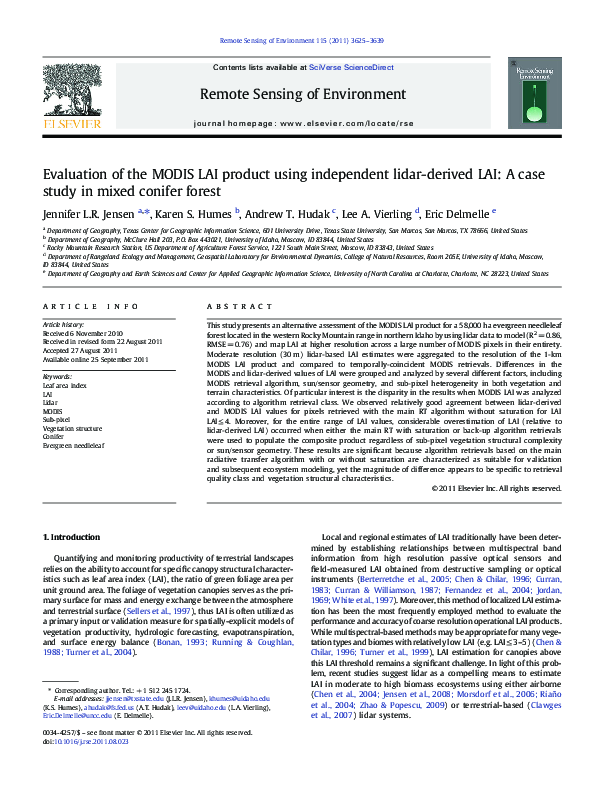 (PDF) Evaluation of the MODIS LAI product using independent lidar ...