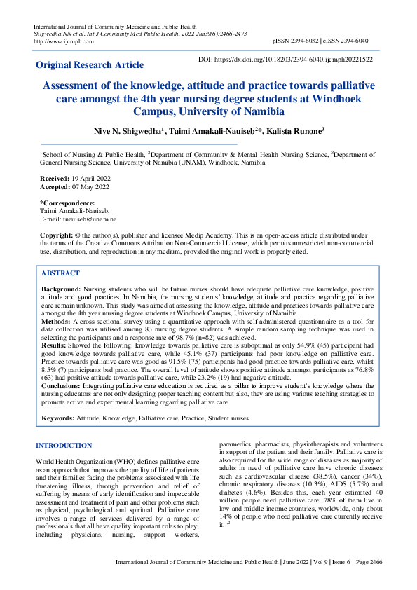 (PDF) Assessment of the knowledge, attitude and practice towards ...