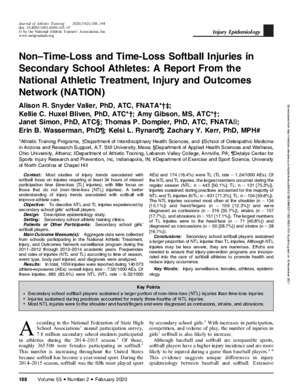 (PDF) Non–Time-Loss and Time-Loss Softball Injuries in Secondary School ...
