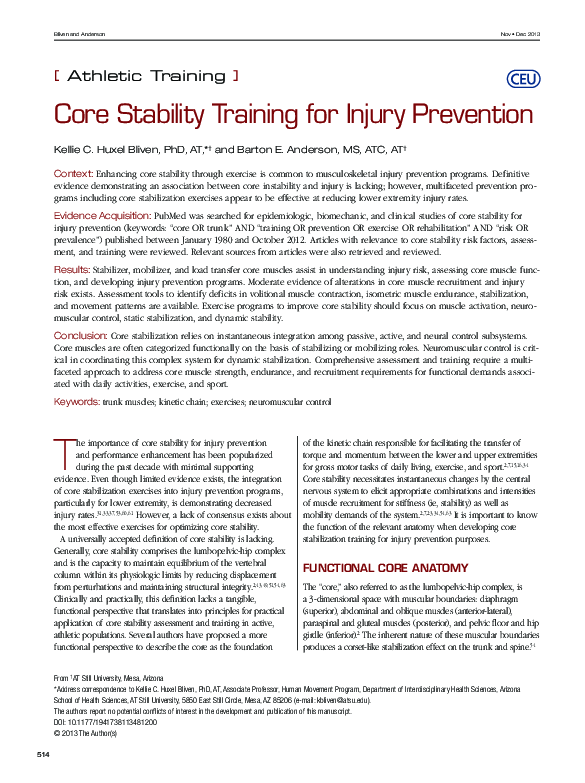 (PDF) Core Stability Training for Injury Prevention Kellie Bliven
