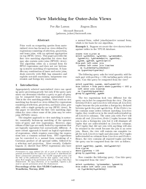 (PDF) View matching for outer-join views