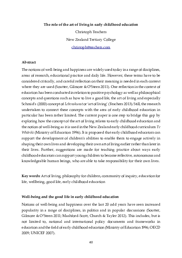 (PDF) The role of the art of living in early childhood education