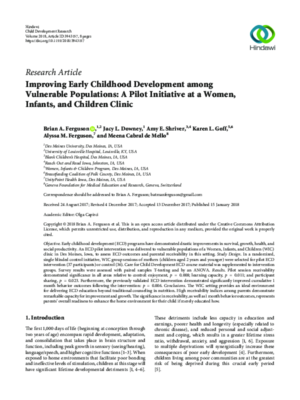 (PDF) Improving Early Childhood Development among Vulnerable ...