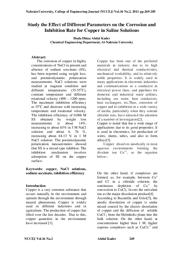 (PDF) Study the Effect of Different Parameters on the Corrosion and ...