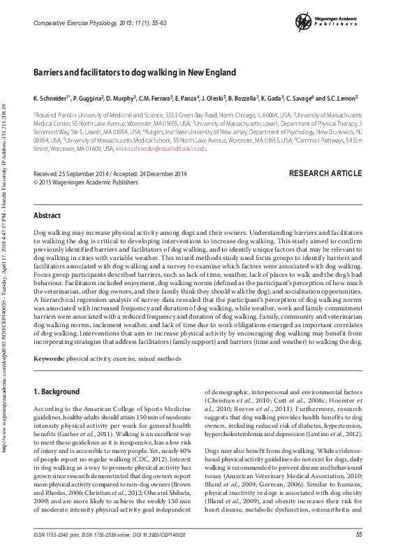 (PDF) Barriers and facilitators to dog walking in New England