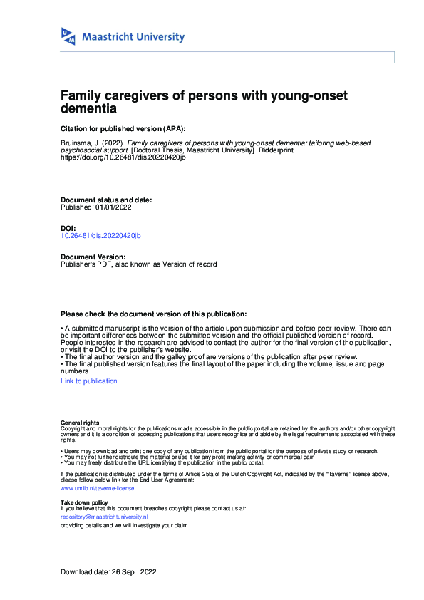 (PDF) Family caregivers of persons with young-onset dementia | Jeroen ...