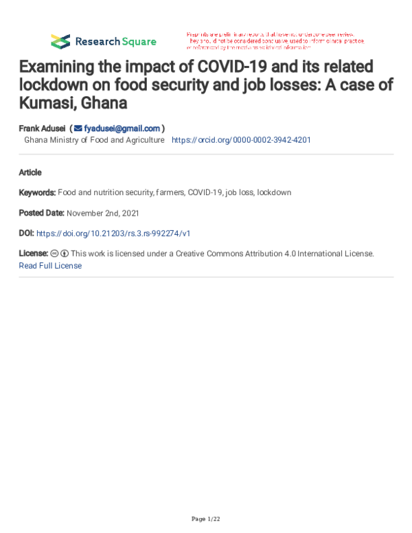 (PDF) Examining the impact of COVID-19 and its related lockdown on food ...
