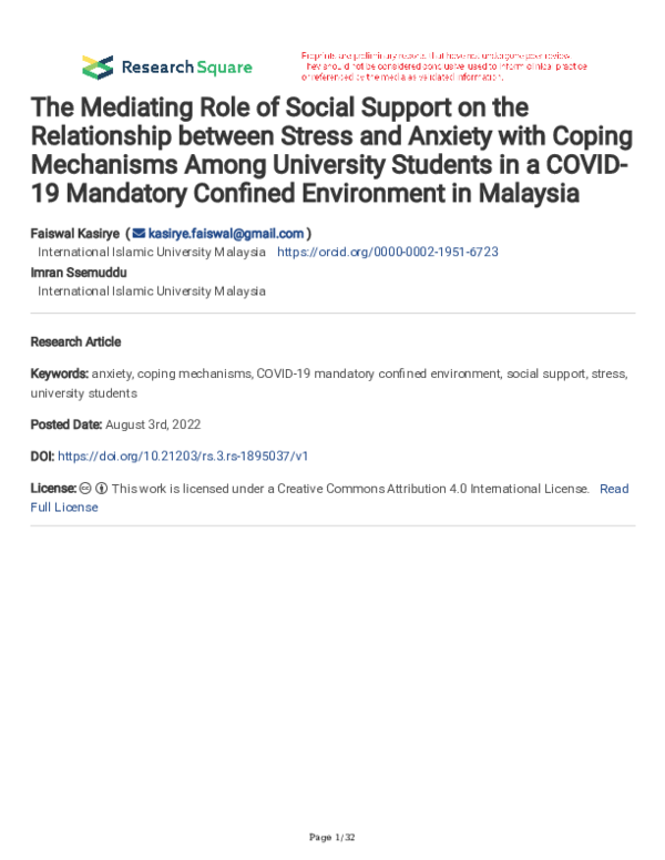 (PDF) The Mediating Role of Social Support on the Relationship between ...