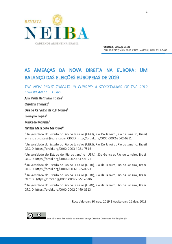 (PDF) As ameaças da Nova Direita na Europa: um balanço das eleições ...