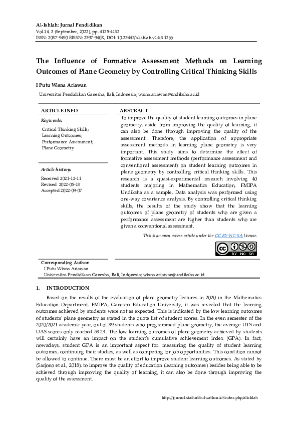 (PDF) The Influence of Formative Assessment Methods on Learning ...