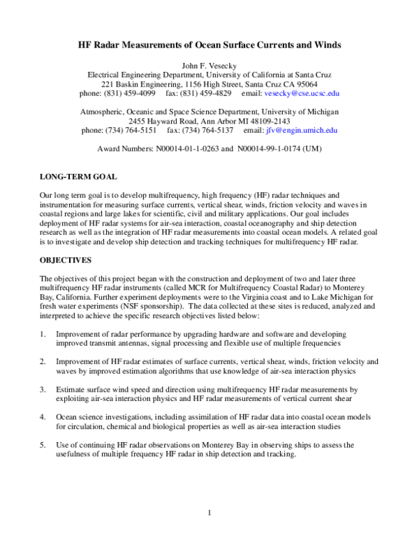 (PDF) HF Radar Measurements of Ocean Surface Currents and Winds