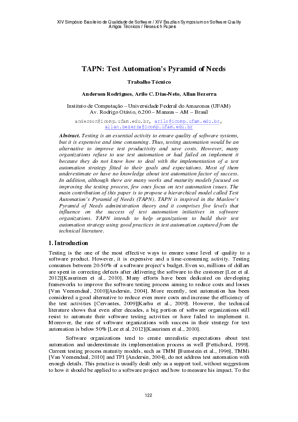 (PDF) TAPN: Test Automation’s Pyramid of Needs
