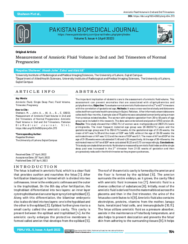 (PDF) Measurement of Amniotic Fluid Volume in 2nd and 3rd Trimesters of ...