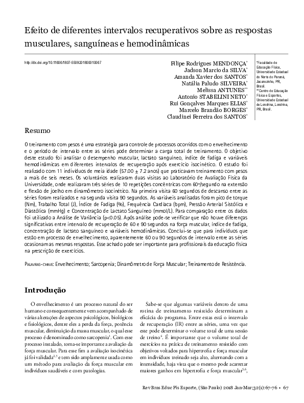  PDF Efeito De Diferentes Intervalos Recuperativos Sobre As Respostas 