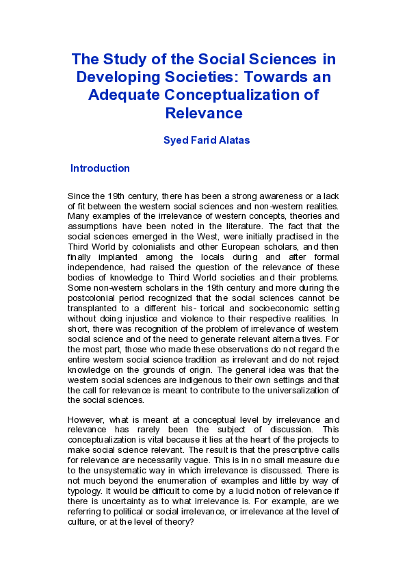 (PDF) The Study of the Social Sciences in Developing Societies: Towards ...