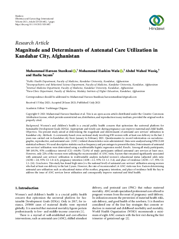 (PDF) Magnitude and Determinants of Antenatal Care Utilization in ...