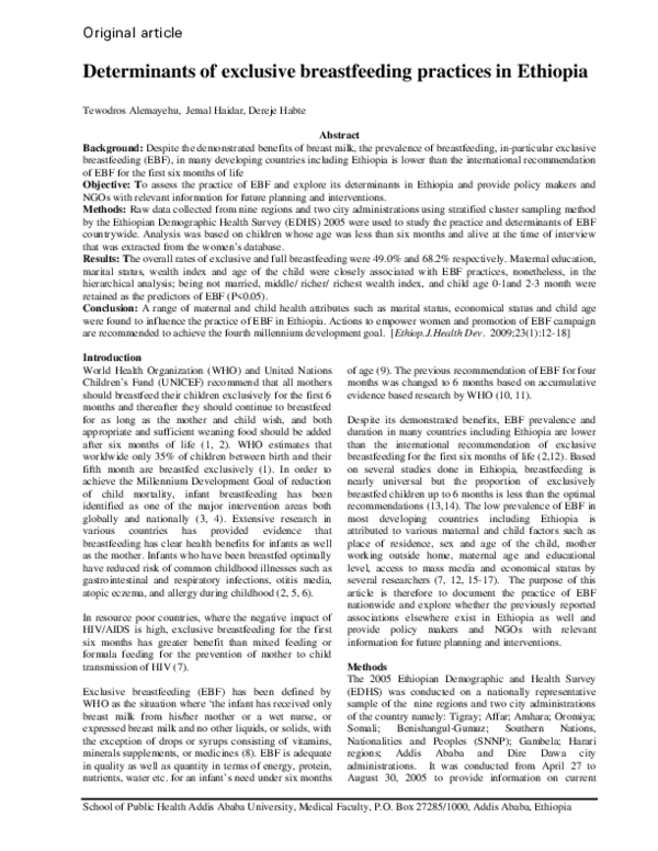 (PDF) Determinants of exclusive breastfeeding practices in Ethiopia