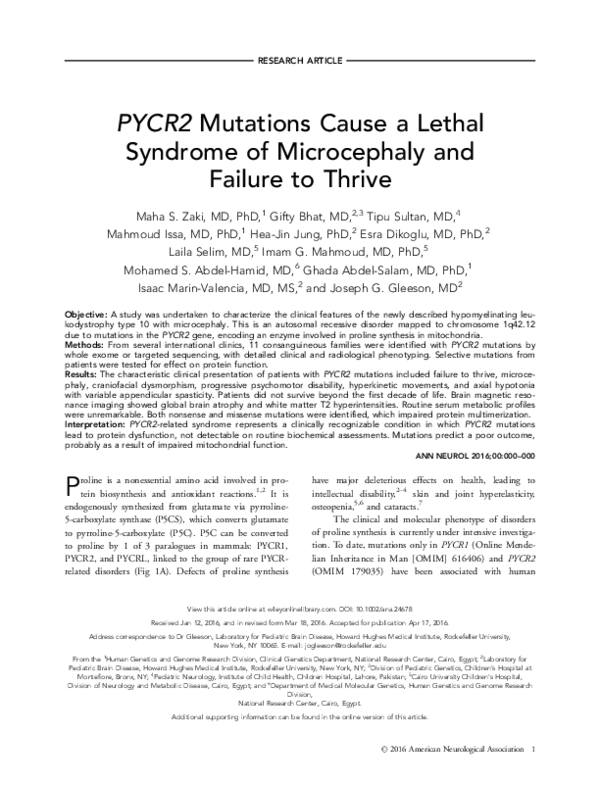 (PDF) PYCR2 mutations cause a lethal syndrome of microcephaly and ...