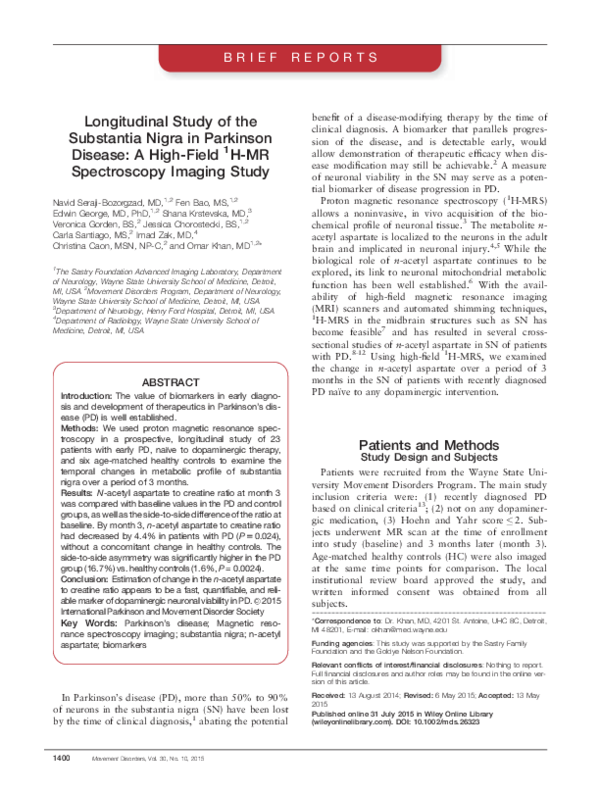 (PDF) Longitudinal study of the substantia nigra in Parkinson disease ...