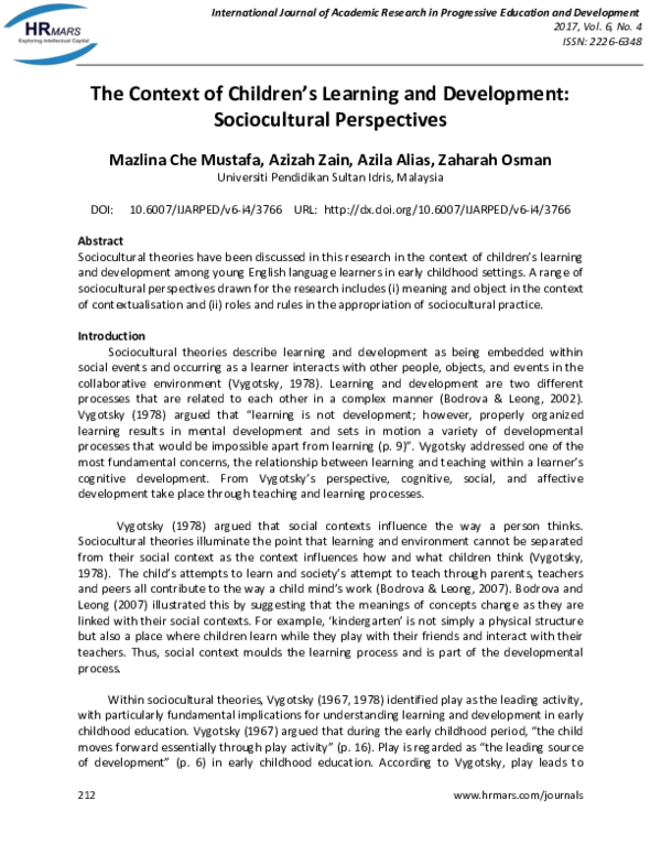 (PDF) The Context of Childrenâ s Learning and Development ...