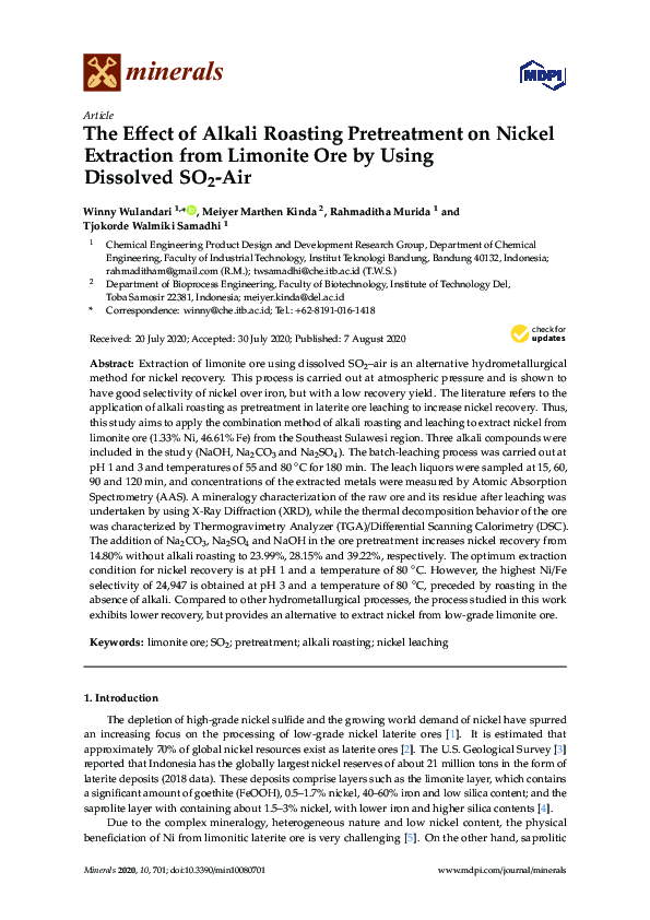 (PDF) The Effect of Alkali Roasting Pretreatment on Nickel Extraction ...