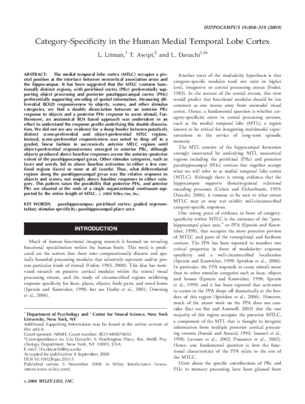 (PDF) Category-specificity in the human medial temporal lobe cortex ...