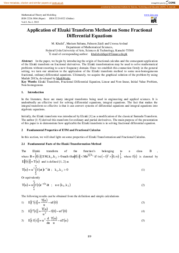 (PDF) Application of Elzaki Transform Method on Some Fractional ...