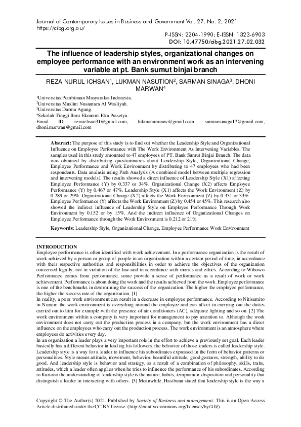 (PDF) The influence of leadership styles, organizational changes on ...