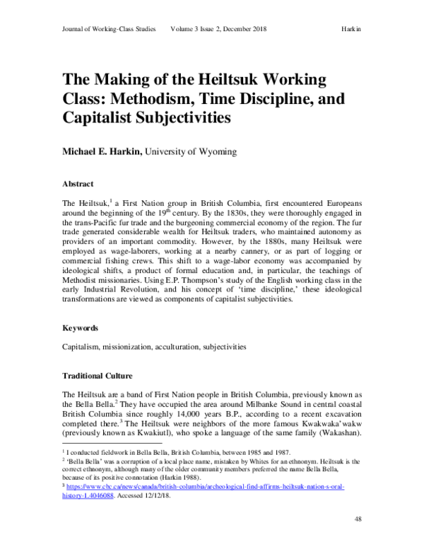 (PDF) The Making of the Heiltsuk Working Class: Methodism, Time ...