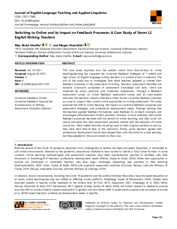 (PDF) Switching to Online and its Impact on Feedback Processes: A Case ...