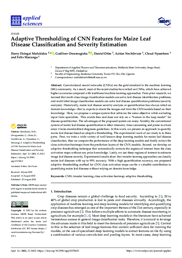 (PDF) Adaptive Thresholding of CNN Features for Maize Leaf Disease ...