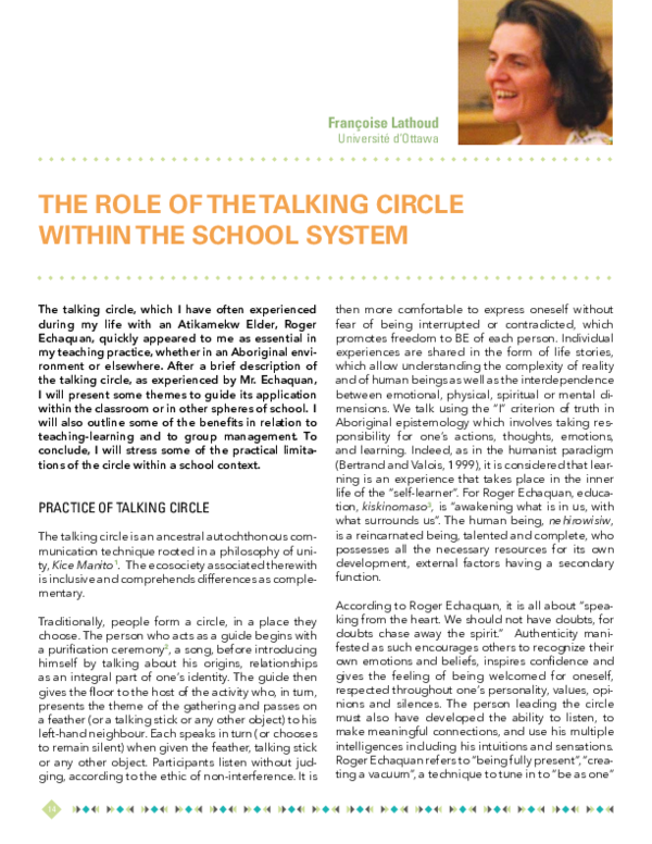 (PDF) The Role of the Talking Circle Within the School System