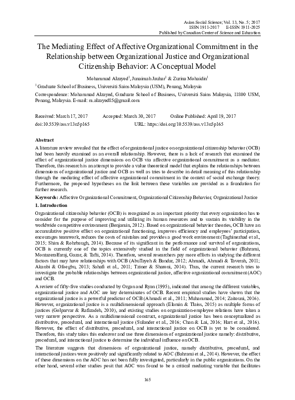 (PDF) The Mediating Effect of Affective Organizational Commitment in ...